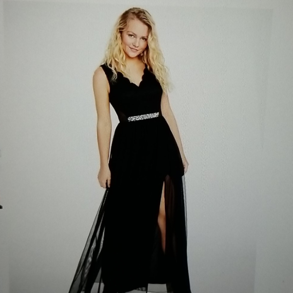 BCX junior's glitter lace & mesh gown